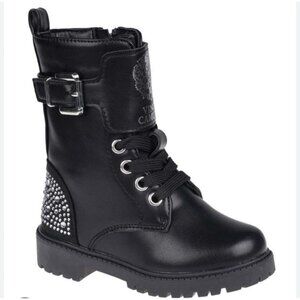NEW Vince Camuto Comfy Black Silver Studded Lace Up Combat Kids Boots Sz 7